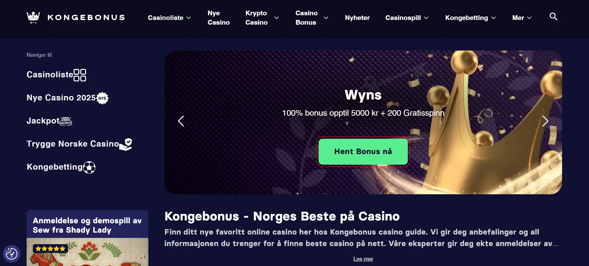 Screenshot of Kongebonus.com -  King Bonus - Norways Best Online Casino