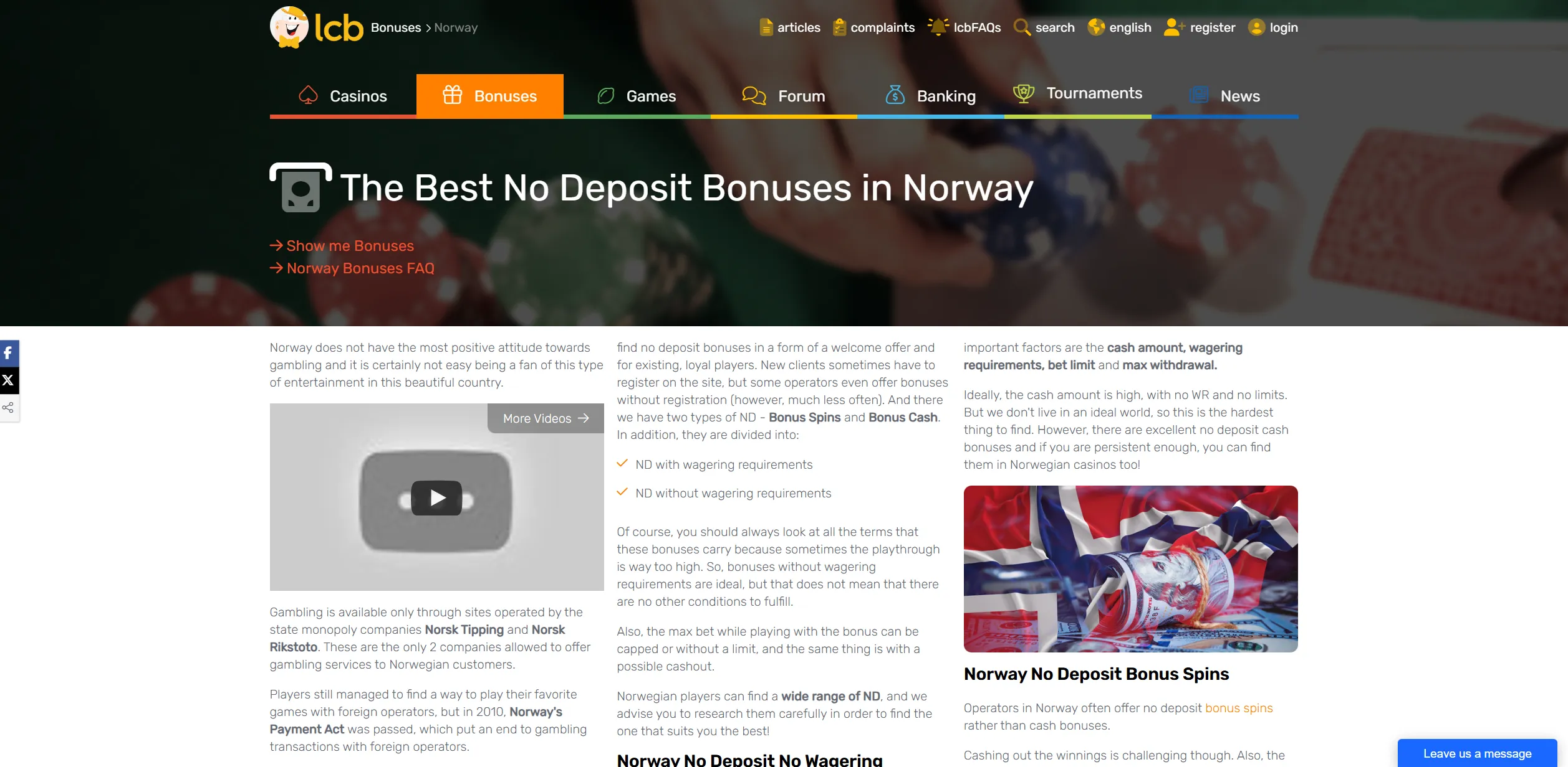 Screenshot of LCB.org - Latest No Deposit Bonuses For Norway Players Top Norway Casinos