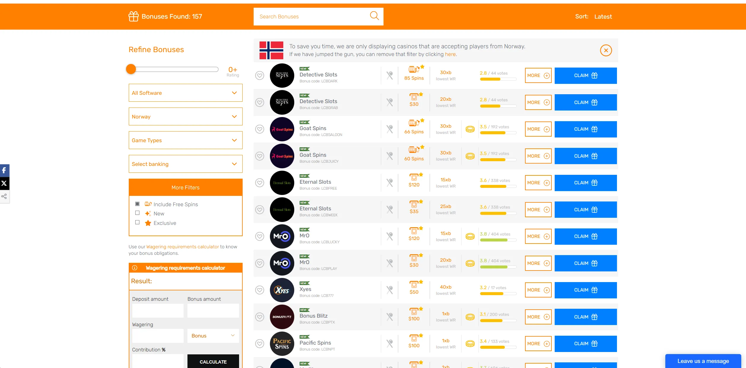 Screenshot of LCB.org - Latest No Deposit Bonuses For Norway Players Top Norway Casinos