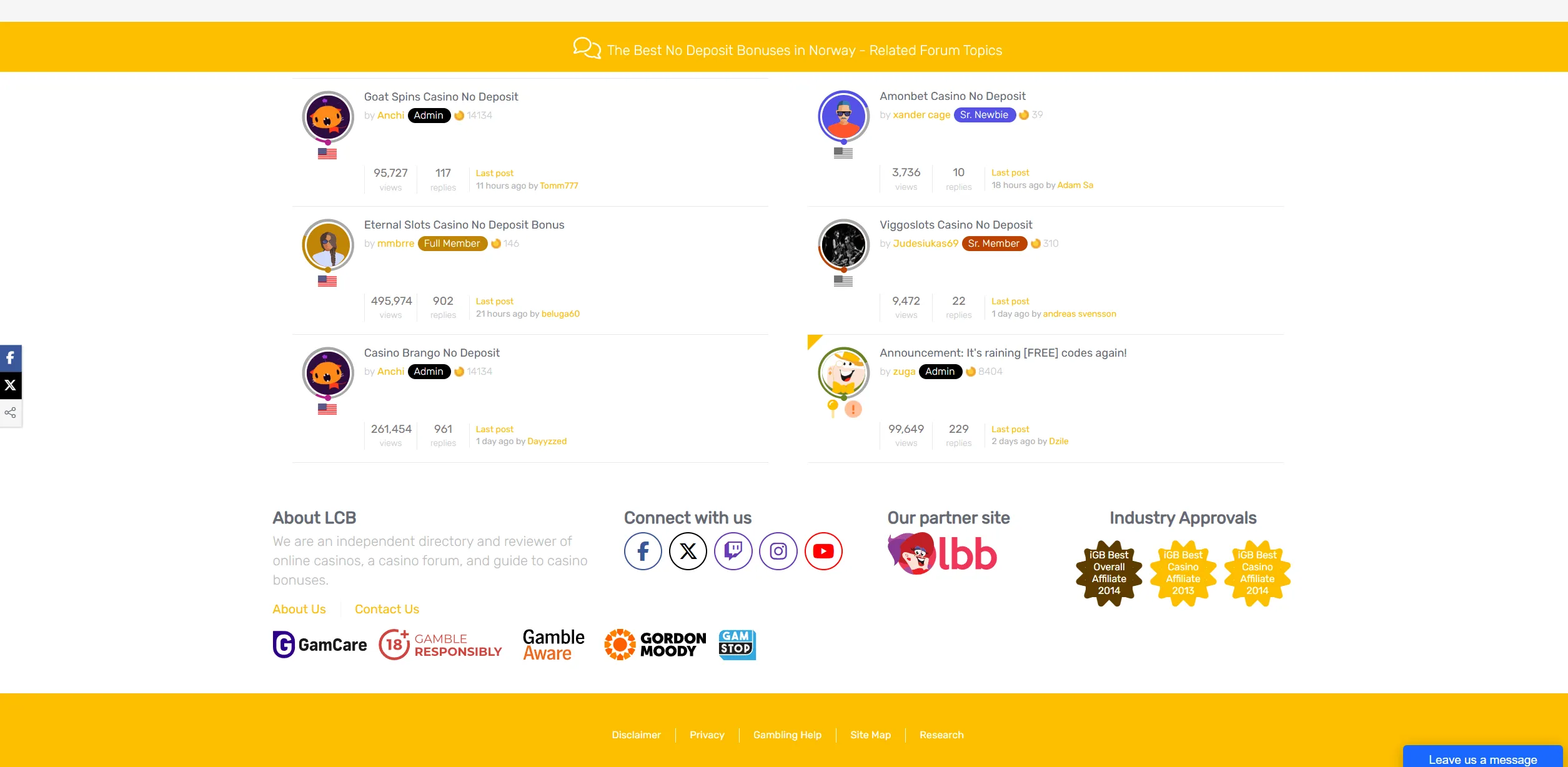Screenshot of LCB.org - Latest No Deposit Bonuses For Norway Players Top Norway Casinos