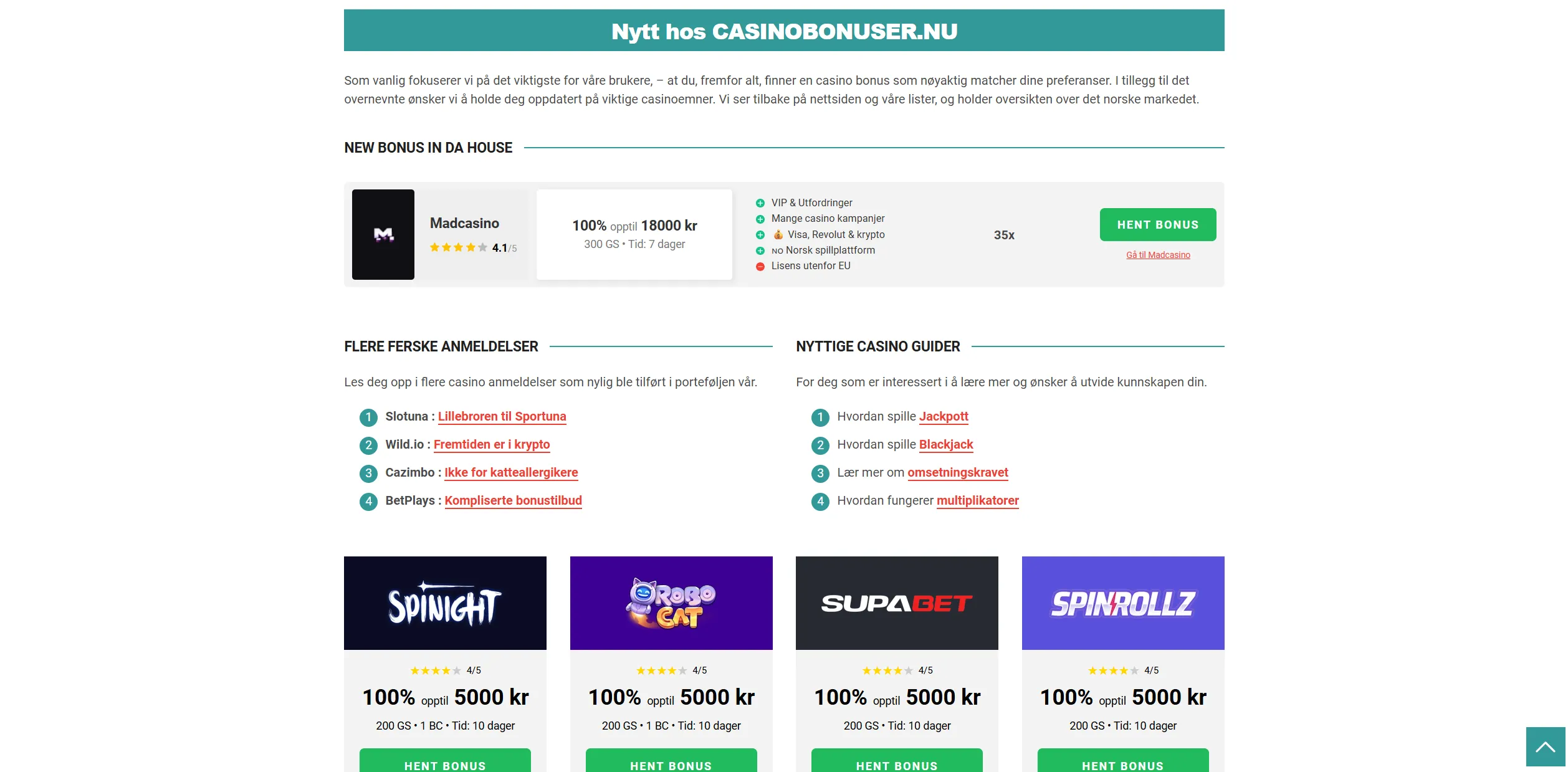 Screenshot of Casinobonuser.nu - Latest No Deposit Bonuses For Norway Players  Top Norway Casinos