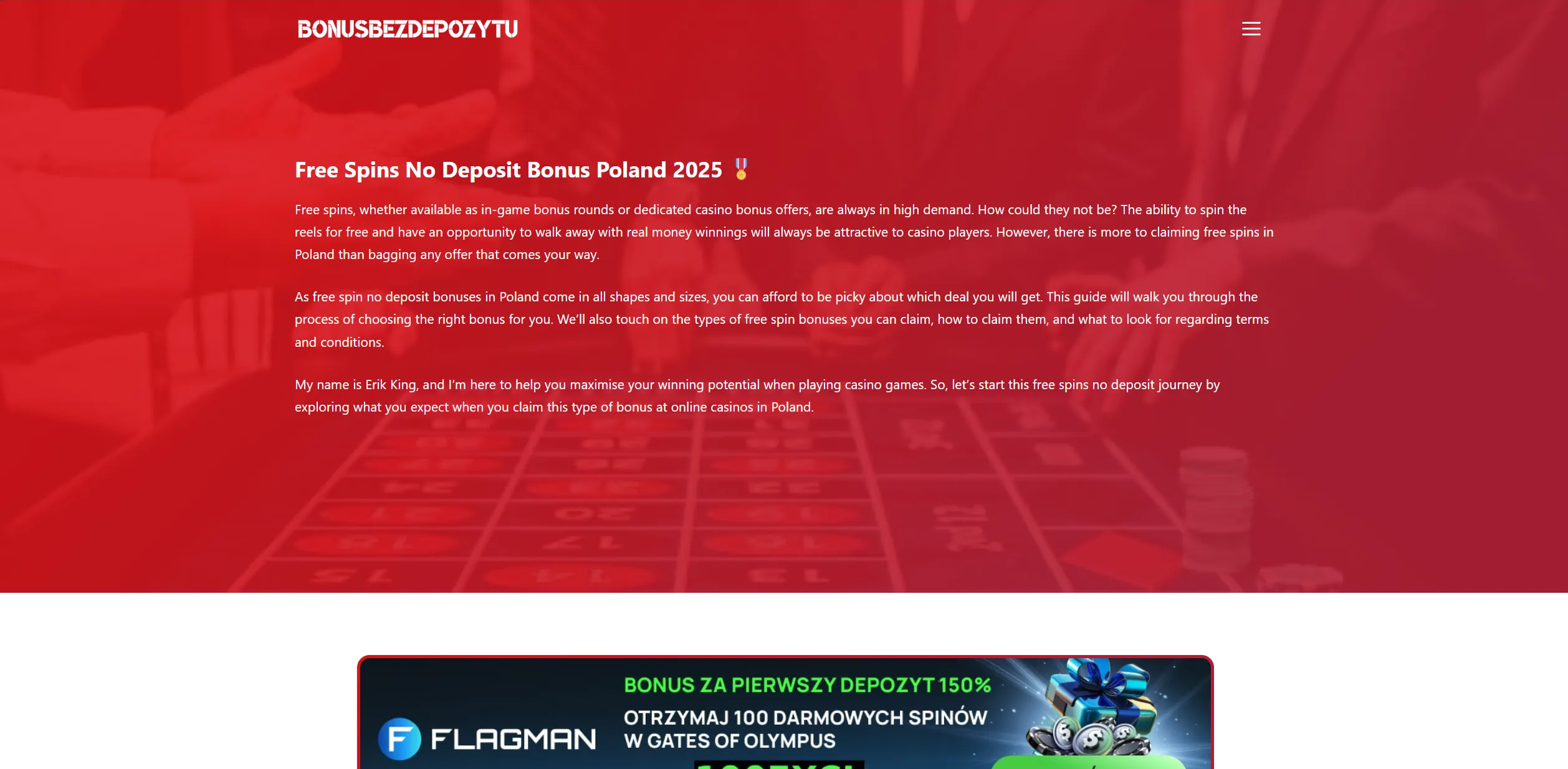 Screenshot of Bonusbezdepozytu.org - New Free Spins No Deposit Bonuses in Poland 🎖️