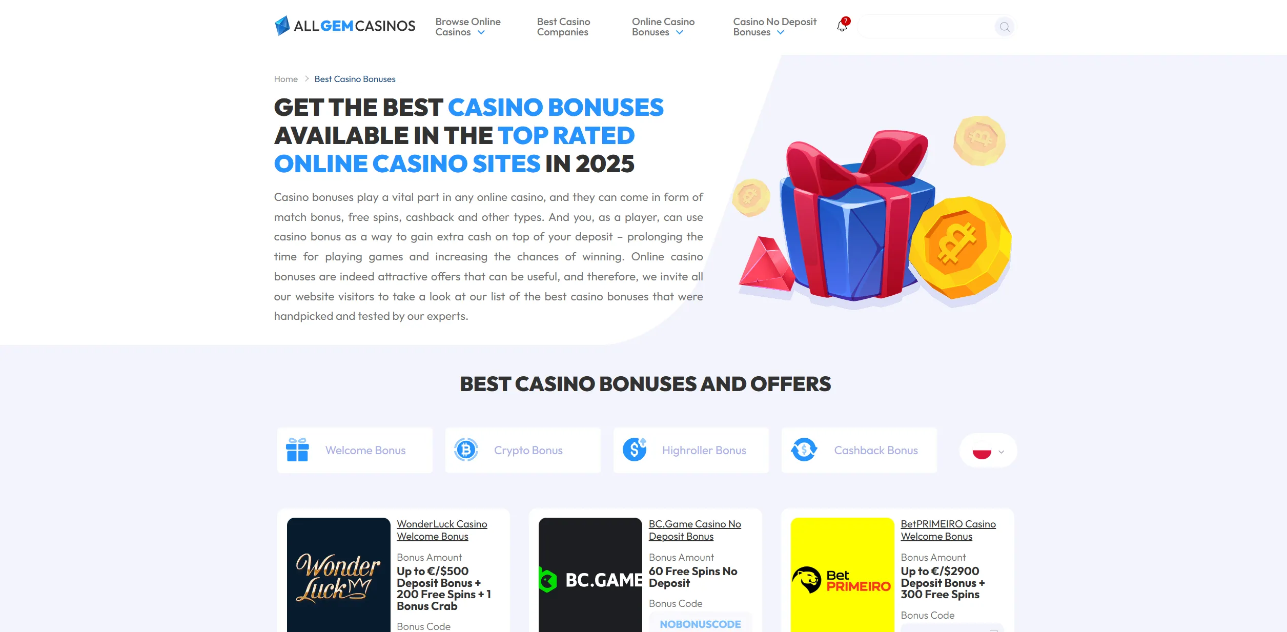 Screenshot of Allgemcasinos.com - New Casino No Deposit Bonus Poland | Free Registration Bonus️