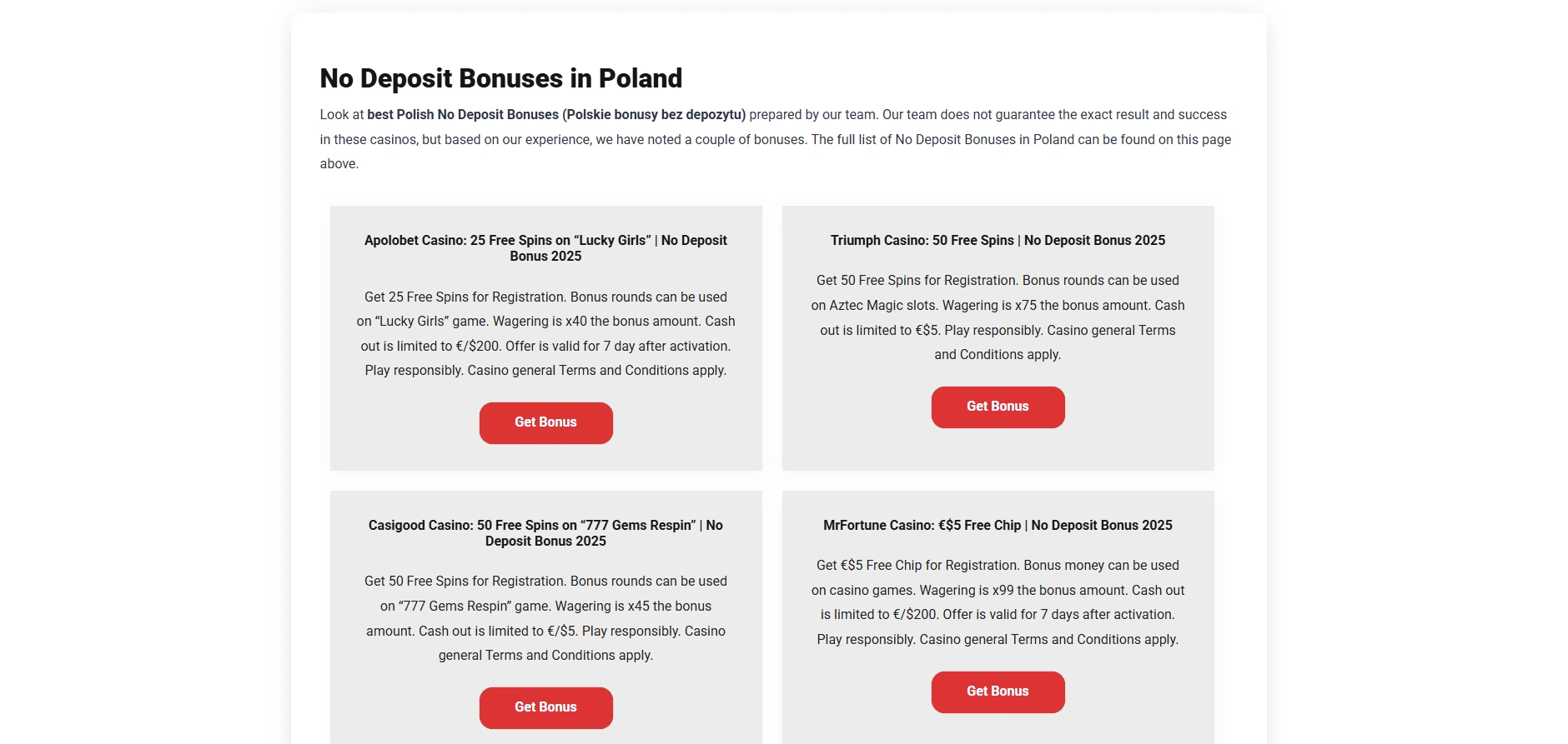 Screenshot of Bonusmaniac.com - No Deposit Bonus Poland Casino | BonusManiac