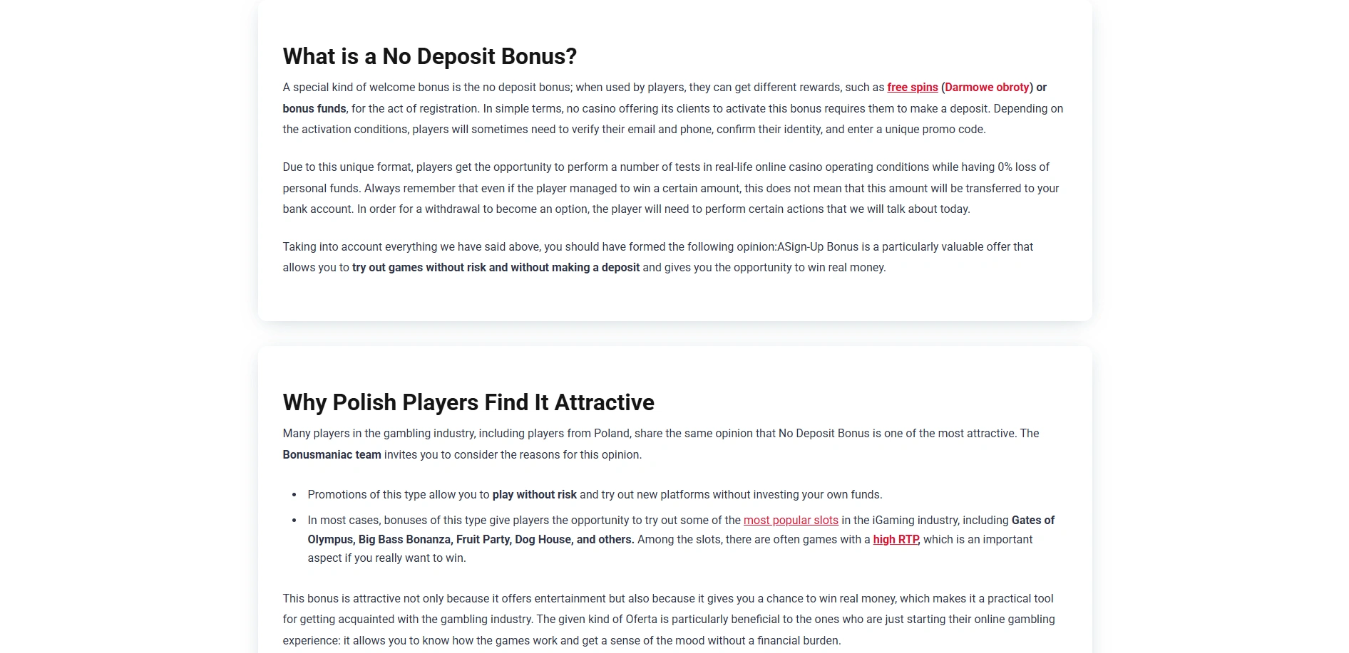 Screenshot of Bonusmaniac.com - No Deposit Bonus Poland Casino | BonusManiac