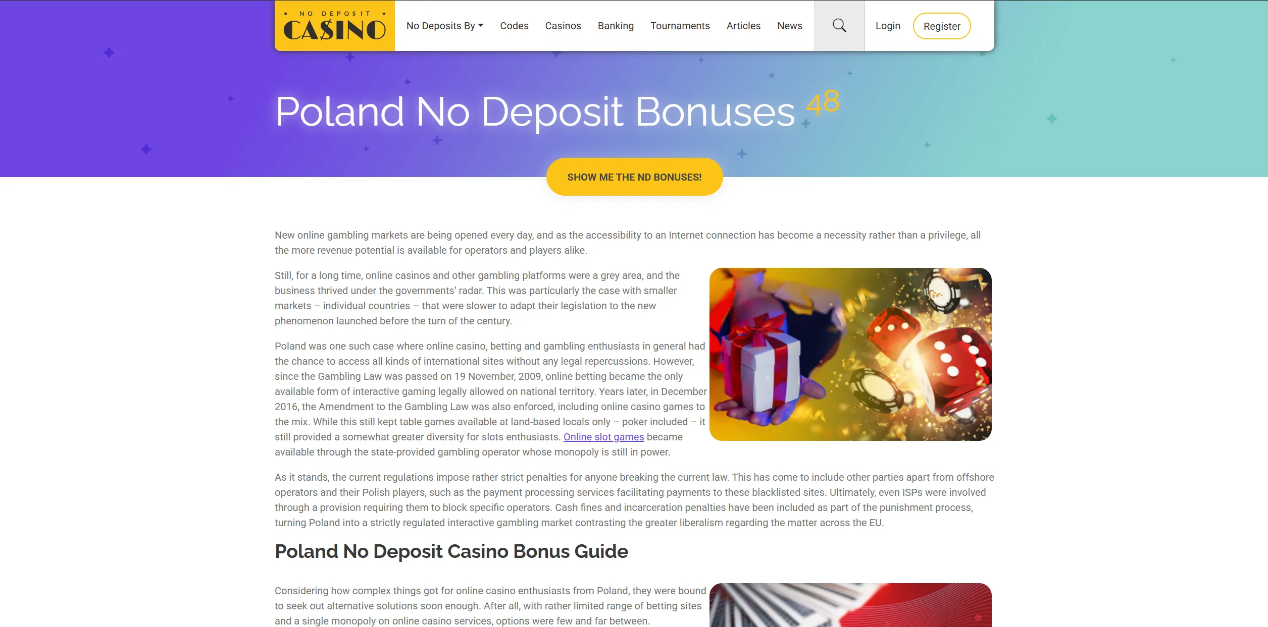 Screenshot of Nodepositcasino.org – No Deposit Casino Bonuses For Polish Players