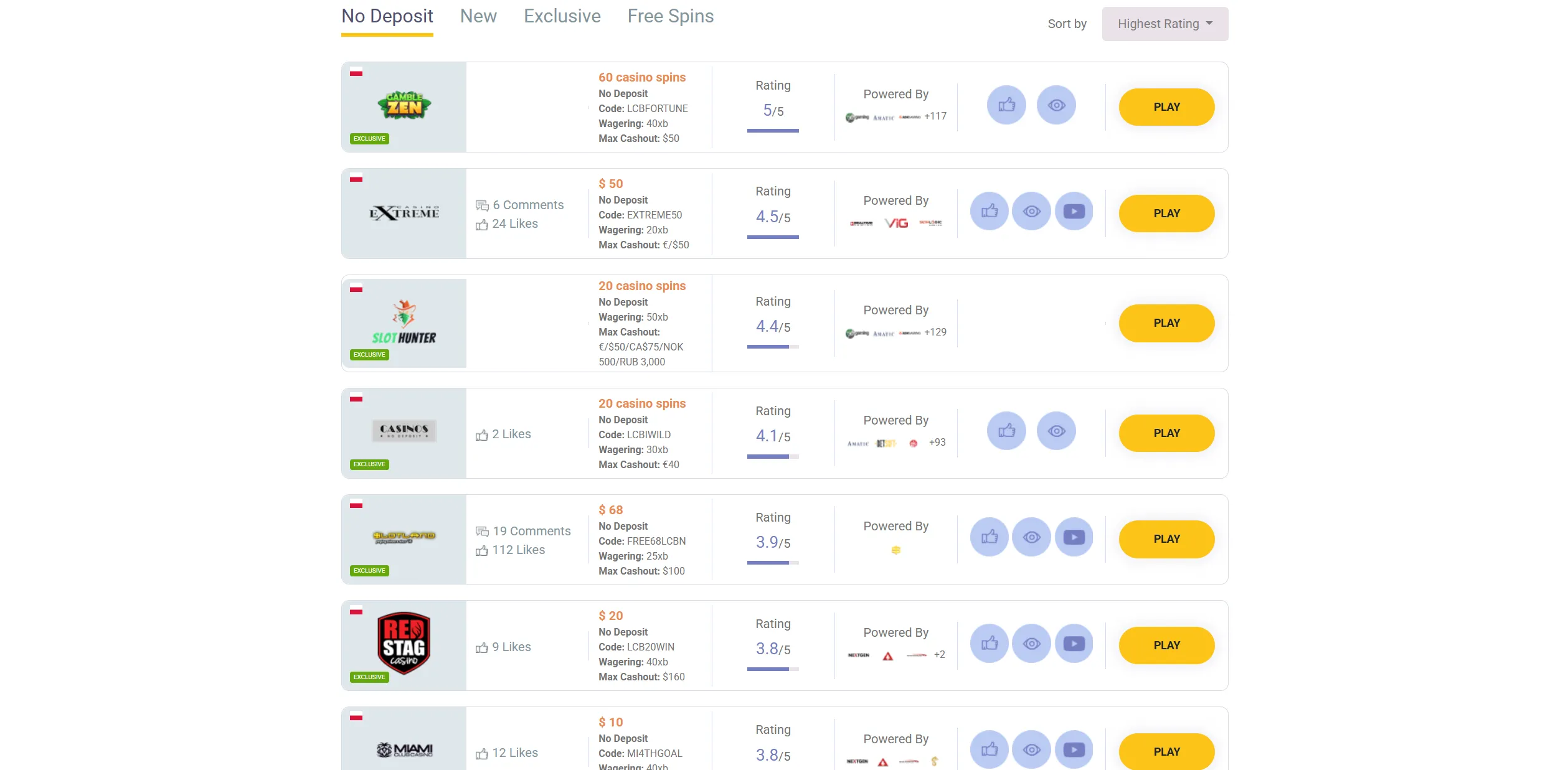 Screenshot of Nodepositcasino.org – No Deposit Casino Bonuses For Polish Players