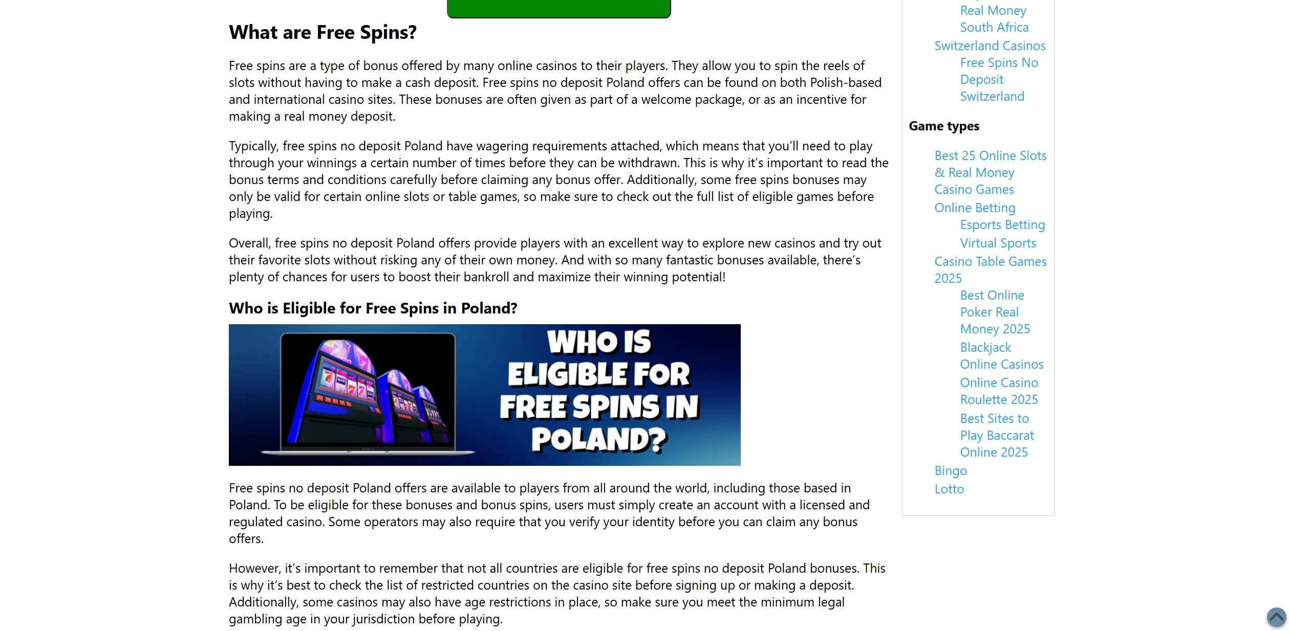 Screenshot of Casino.help - Free Spins No Deposit Poland - Casino Help