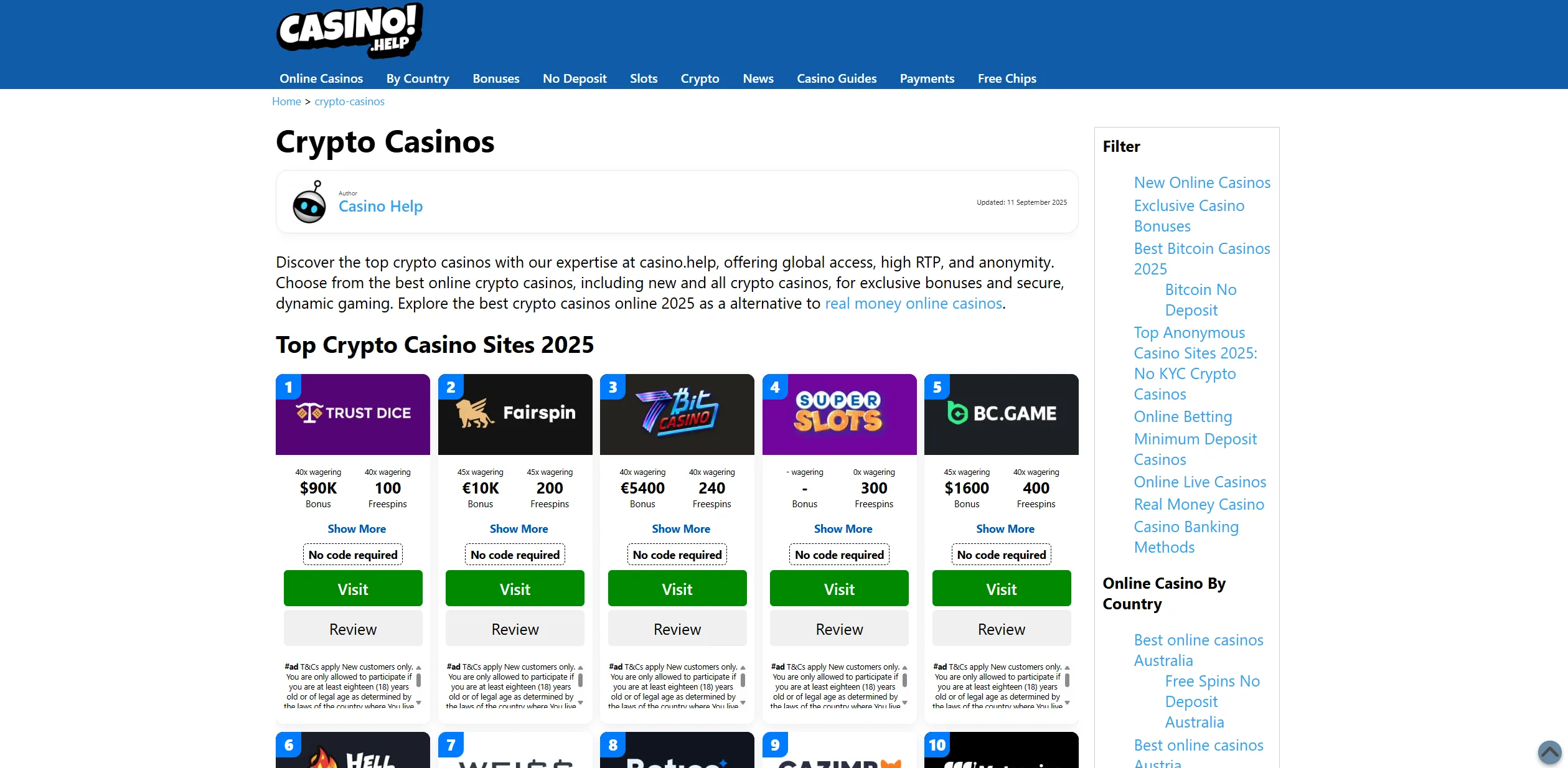 Screenshot of Casino.help - Free Spins No Deposit Poland - Casino Help