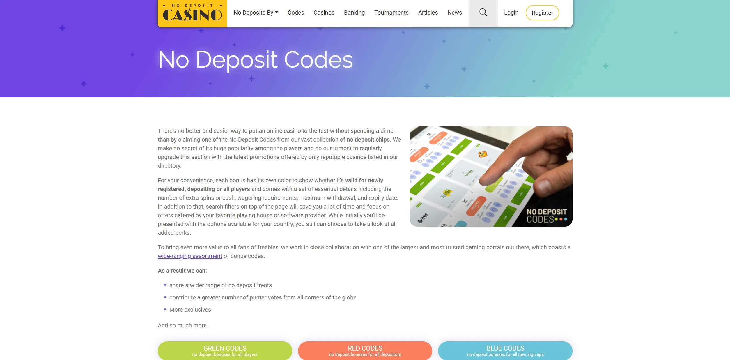Screenshot of Nodepositcasino.org – Singapore No Deposit Casino Bonuses