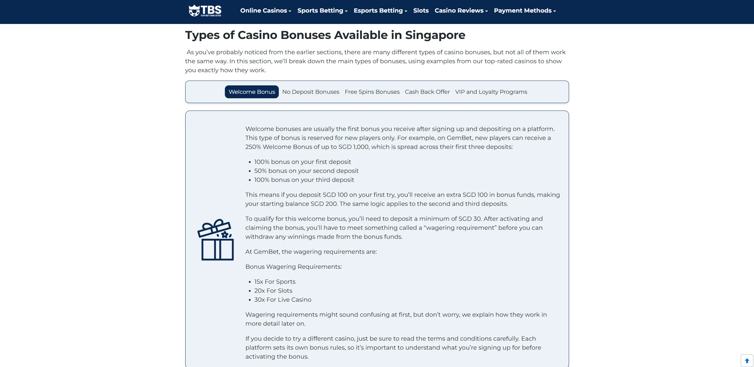 Screenshot of Topbettingsites-sg.com - Top Casino Bonuses in Singapore [year]