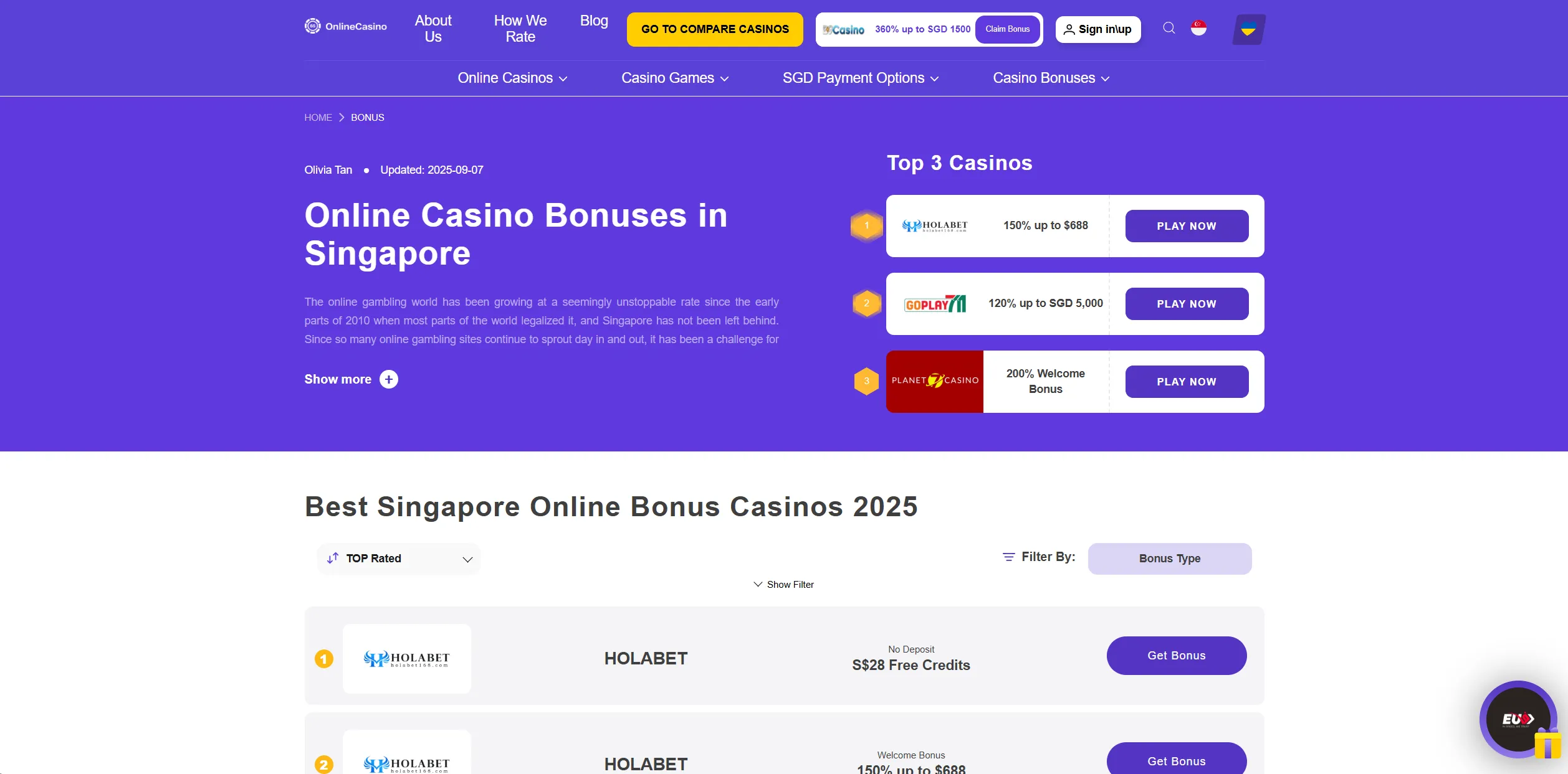 Screenshot of Onlinecasino65.sg -  Online Casino Singapore 🛡️ Best Online Casinos SG