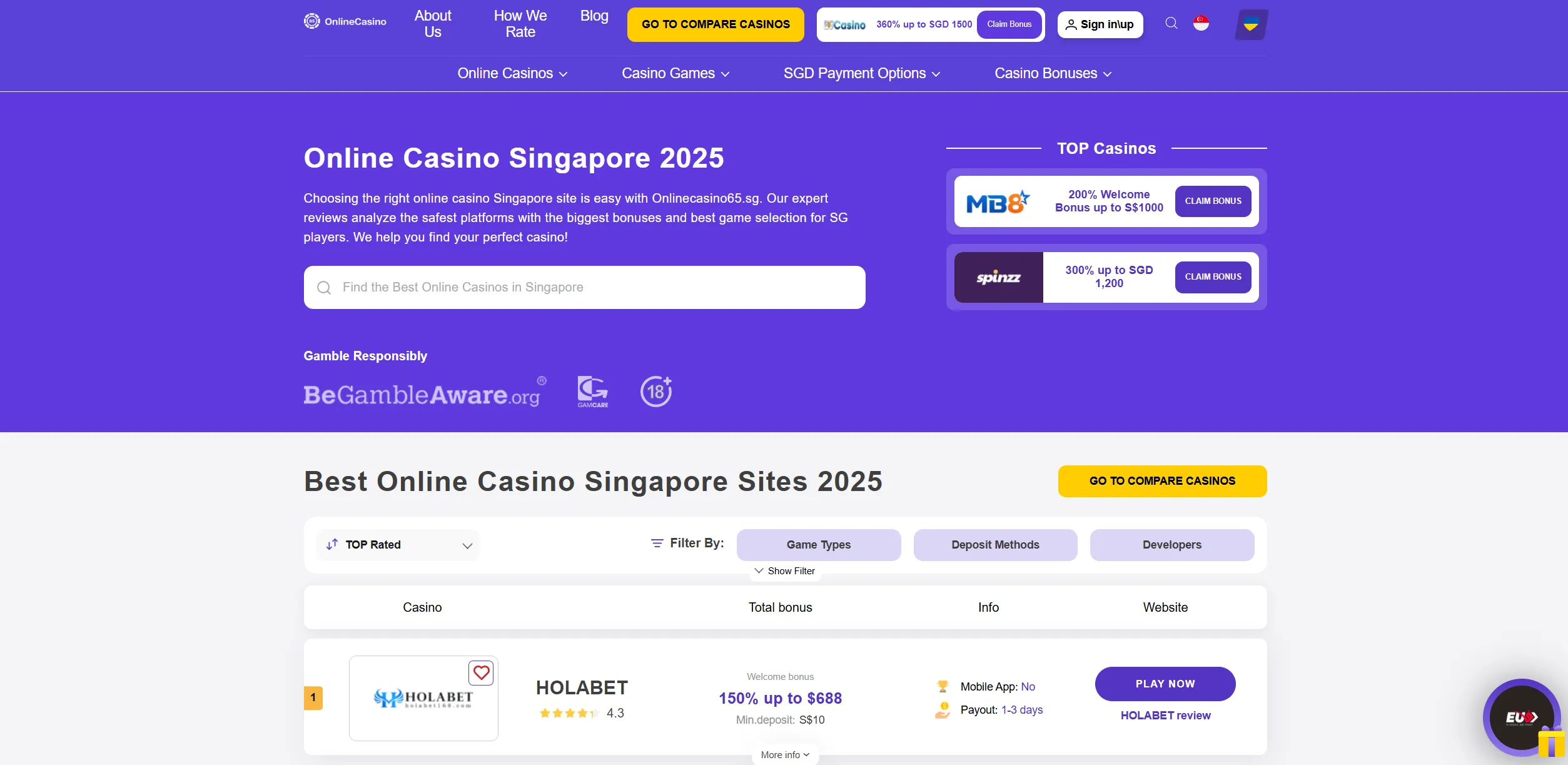 Screenshot of Onlinecasino65.sg -  Online Casino Singapore 🛡️ Best Online Casinos SG