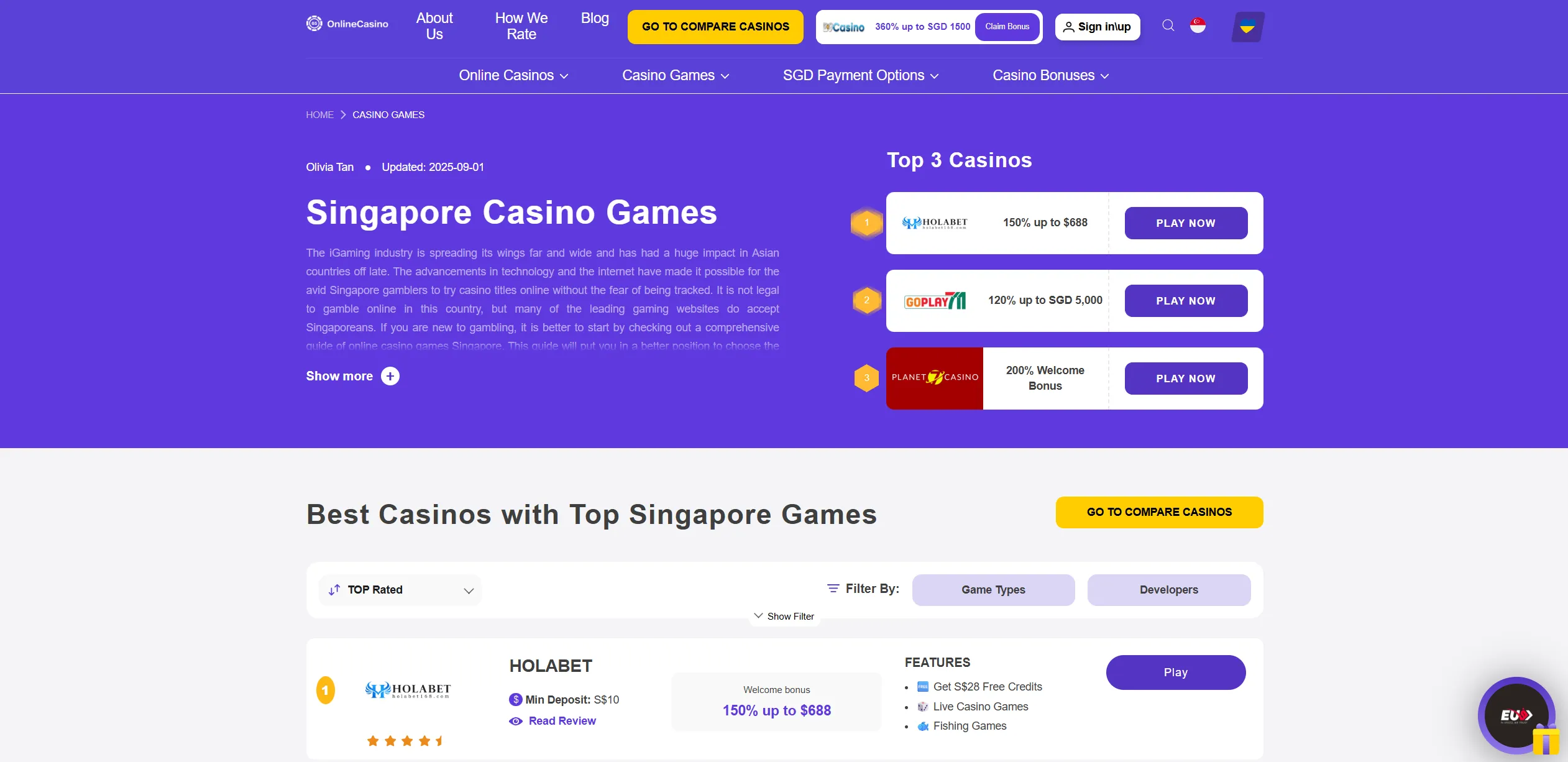 Screenshot of Onlinecasino65.sg -  Online Casino Singapore 🛡️ Best Online Casinos SG