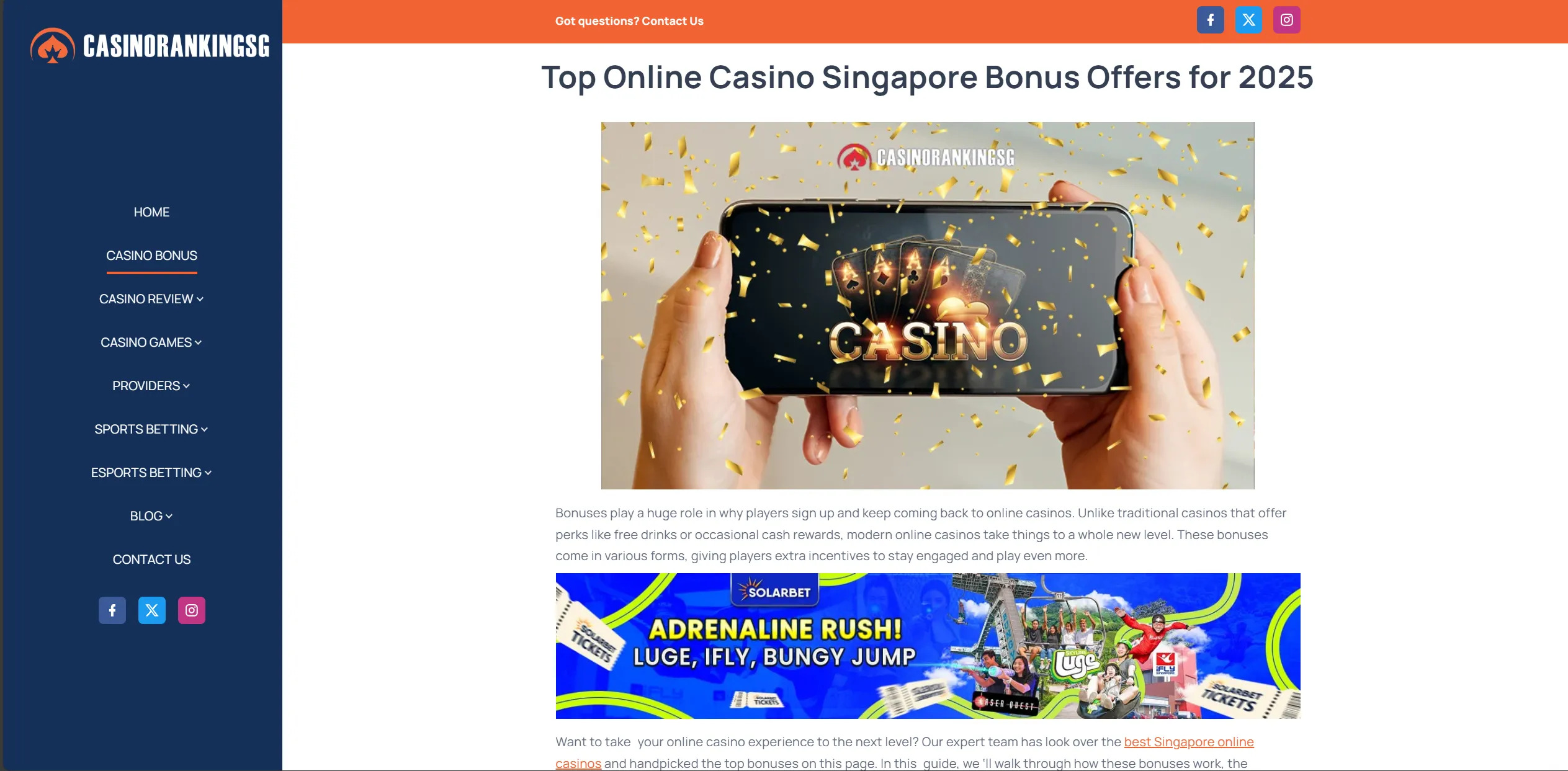 Screenshot of Casinorankingsg.com - Best Online Casino Bonuses in Singapore