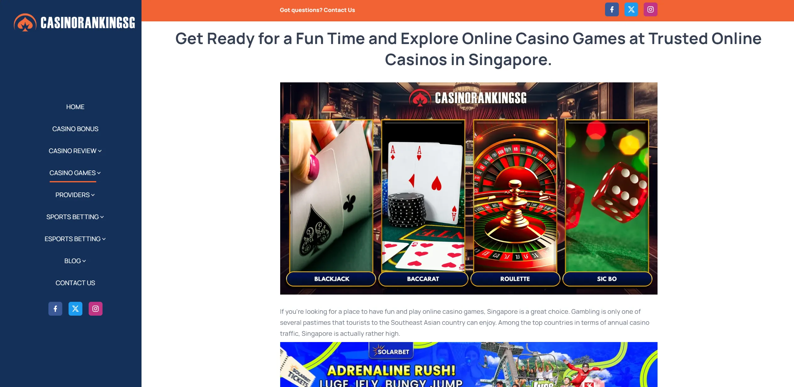 Screenshot of Casinorankingsg.com - Best Online Casino Bonuses in Singapore