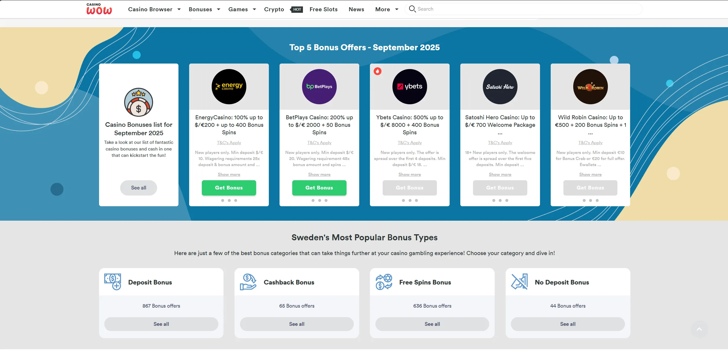 Screenshot of Casinowow.com – Best Casino Bonuses ▷ Sweden – CasinoWow