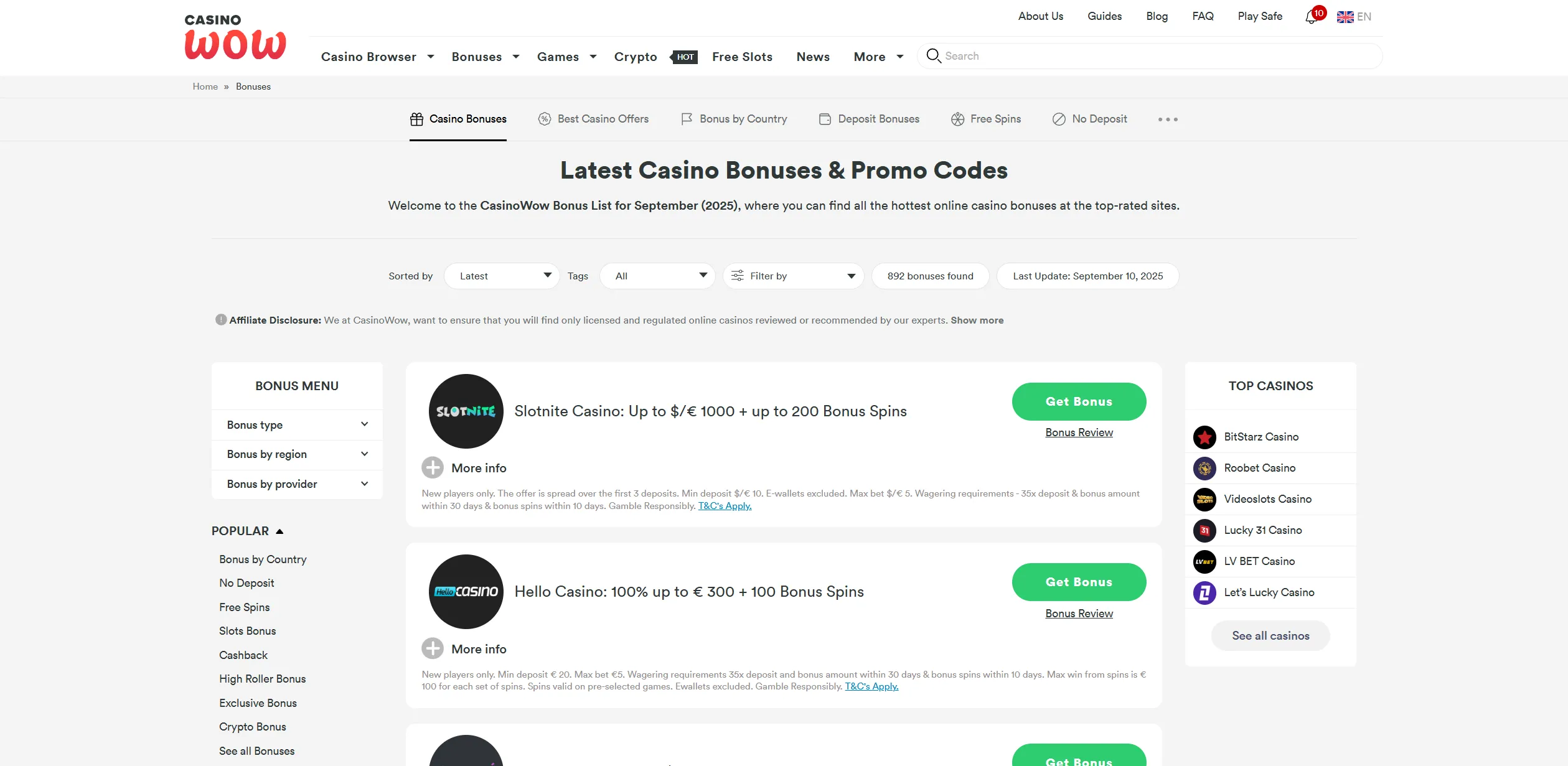 Screenshot of Casinowow.com – Best Casino Bonuses ▷ Sweden – CasinoWow
