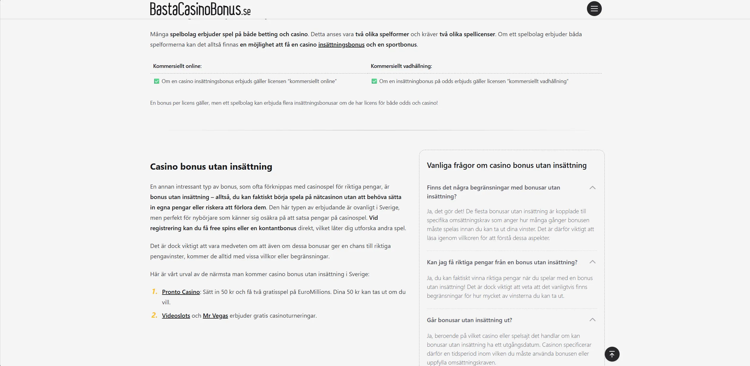 Screenshot of Bastacasinobonus.se - Sweden’s Best Casino Bonus 