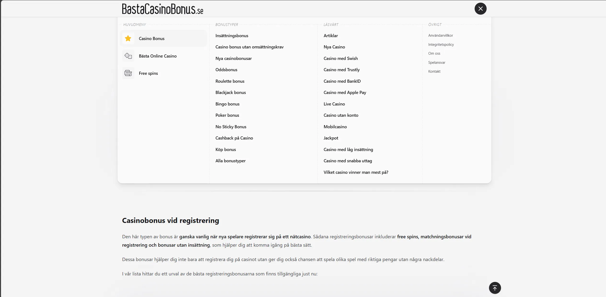 Screenshot of Bastacasinobonus.se - Sweden’s Best Casino Bonus 