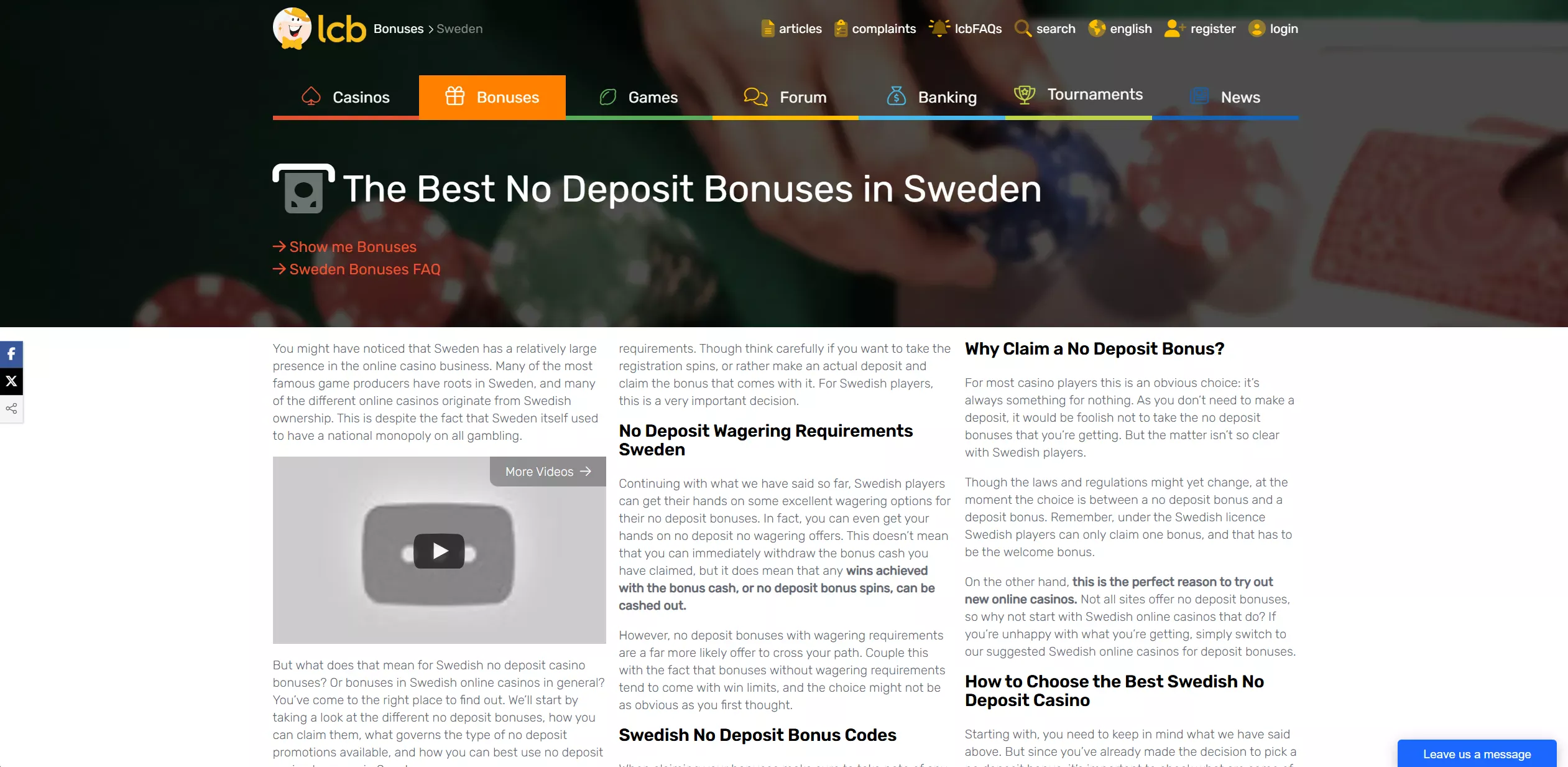 Screenshot of LCB.org - Latest No Deposit Bonuses For Swedish Players ✅ Top Sweden Casinos