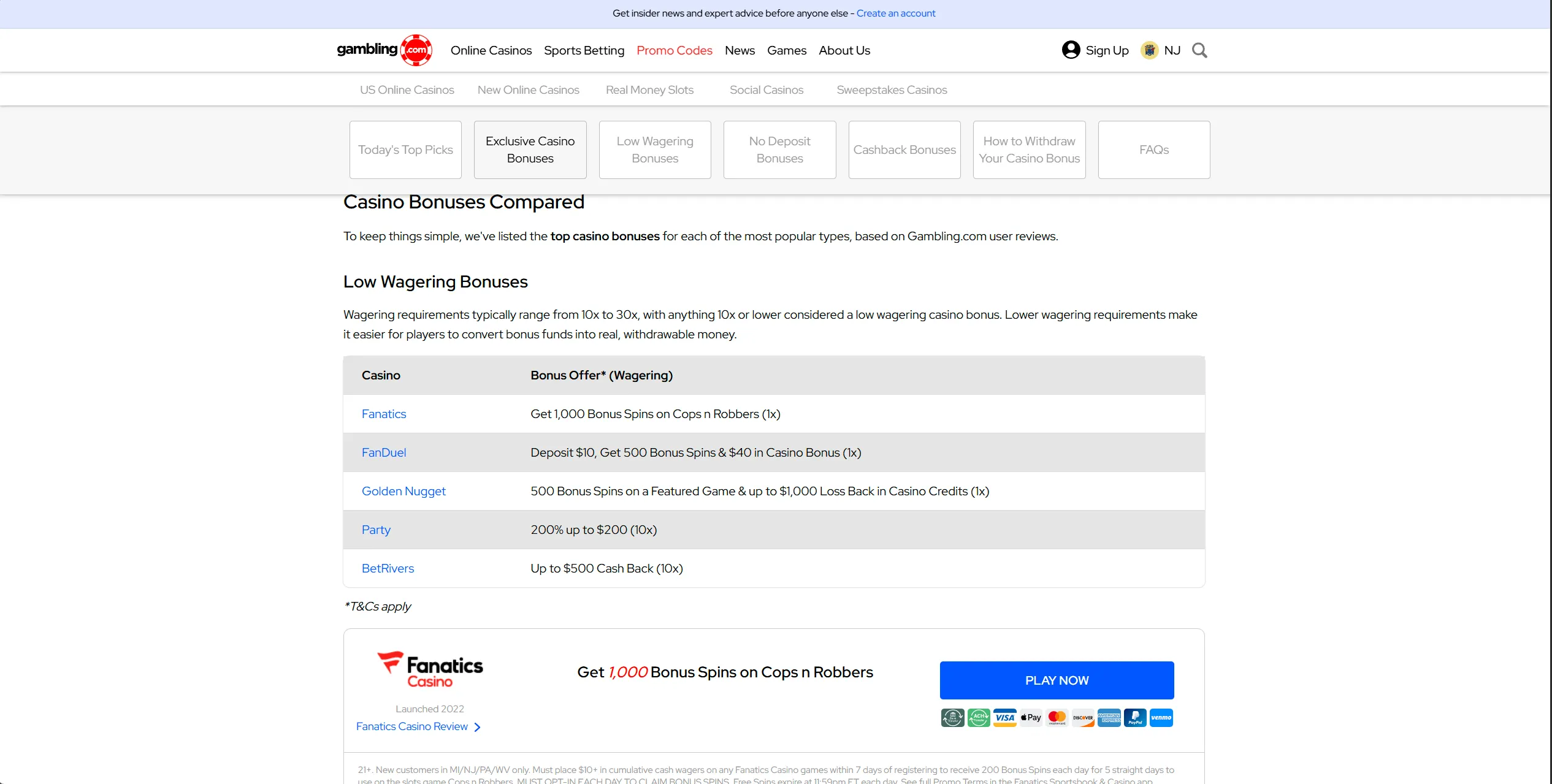 Screenshot of Gambling.com – Best Online Casino USA | Real Money Casino Sites