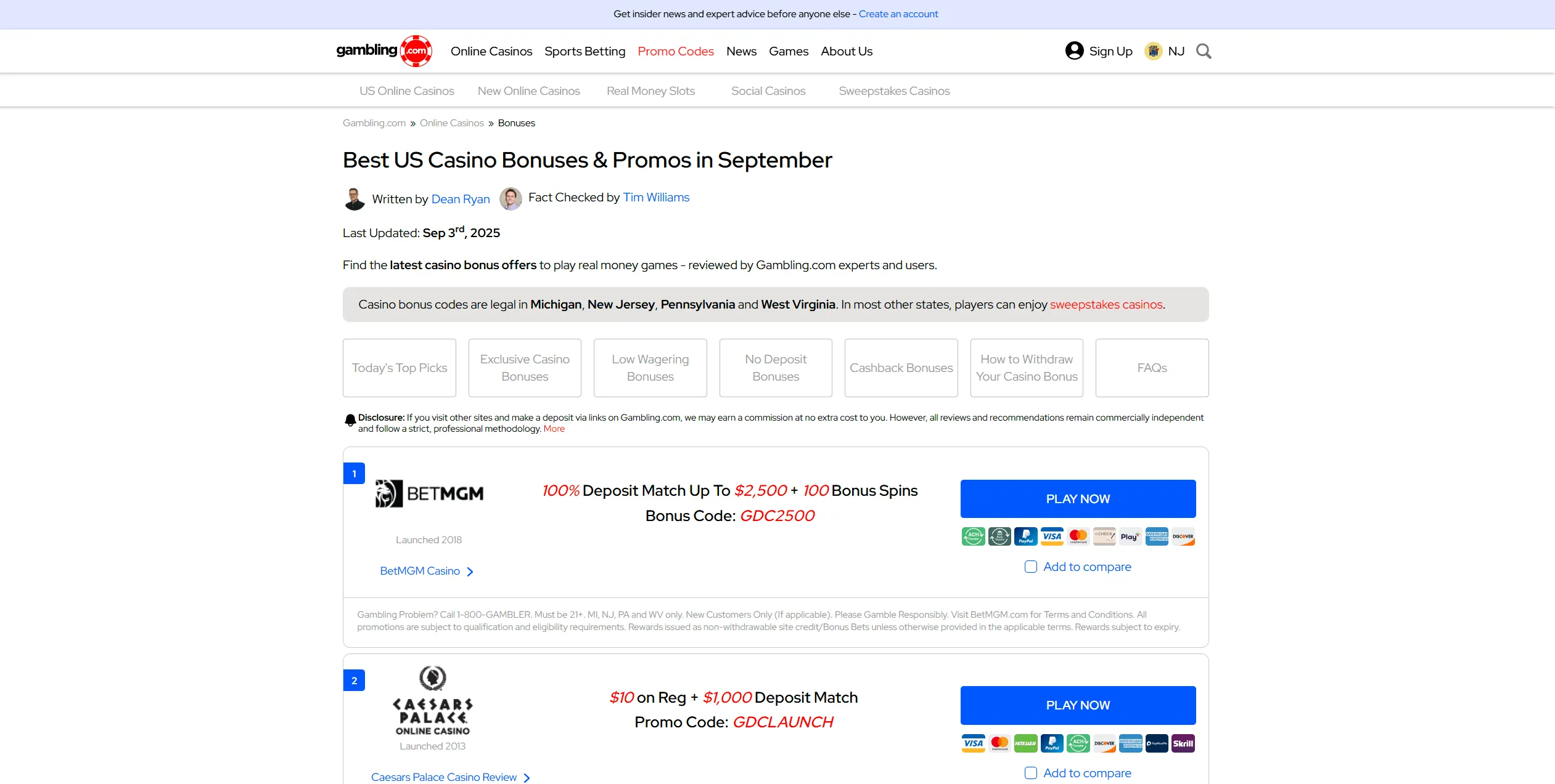 Screenshot of Gambling.com – Best Online Casino USA | Real Money Casino Sites