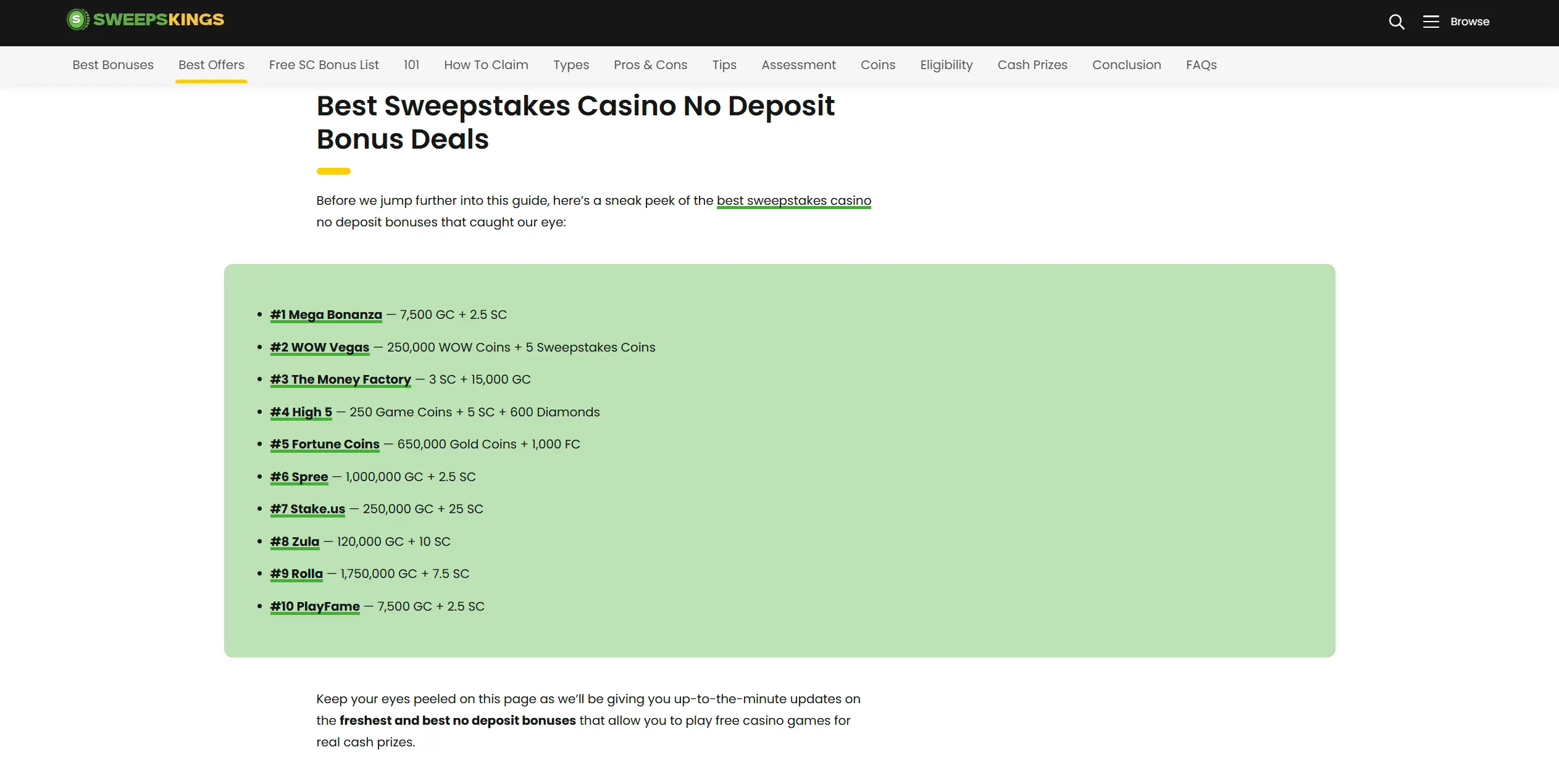 Screenshot of Sweepskings.com – Sweepstakes Casino No Deposit Bonuses: Grab $100+ in Free SC Coins