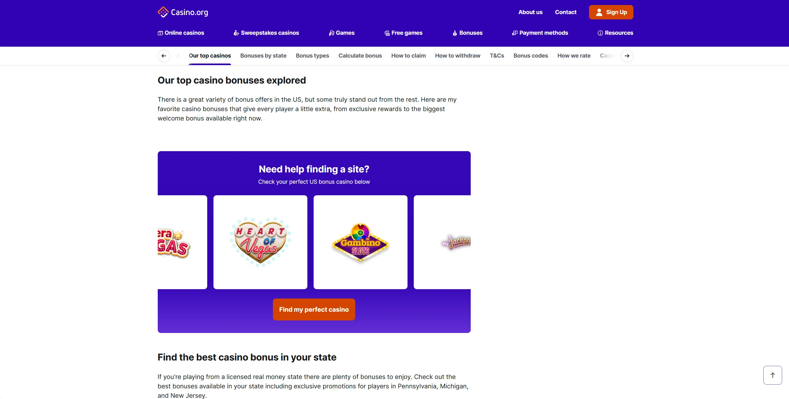 Screenshot of Casino.org - Top US casino bonuses & promotions