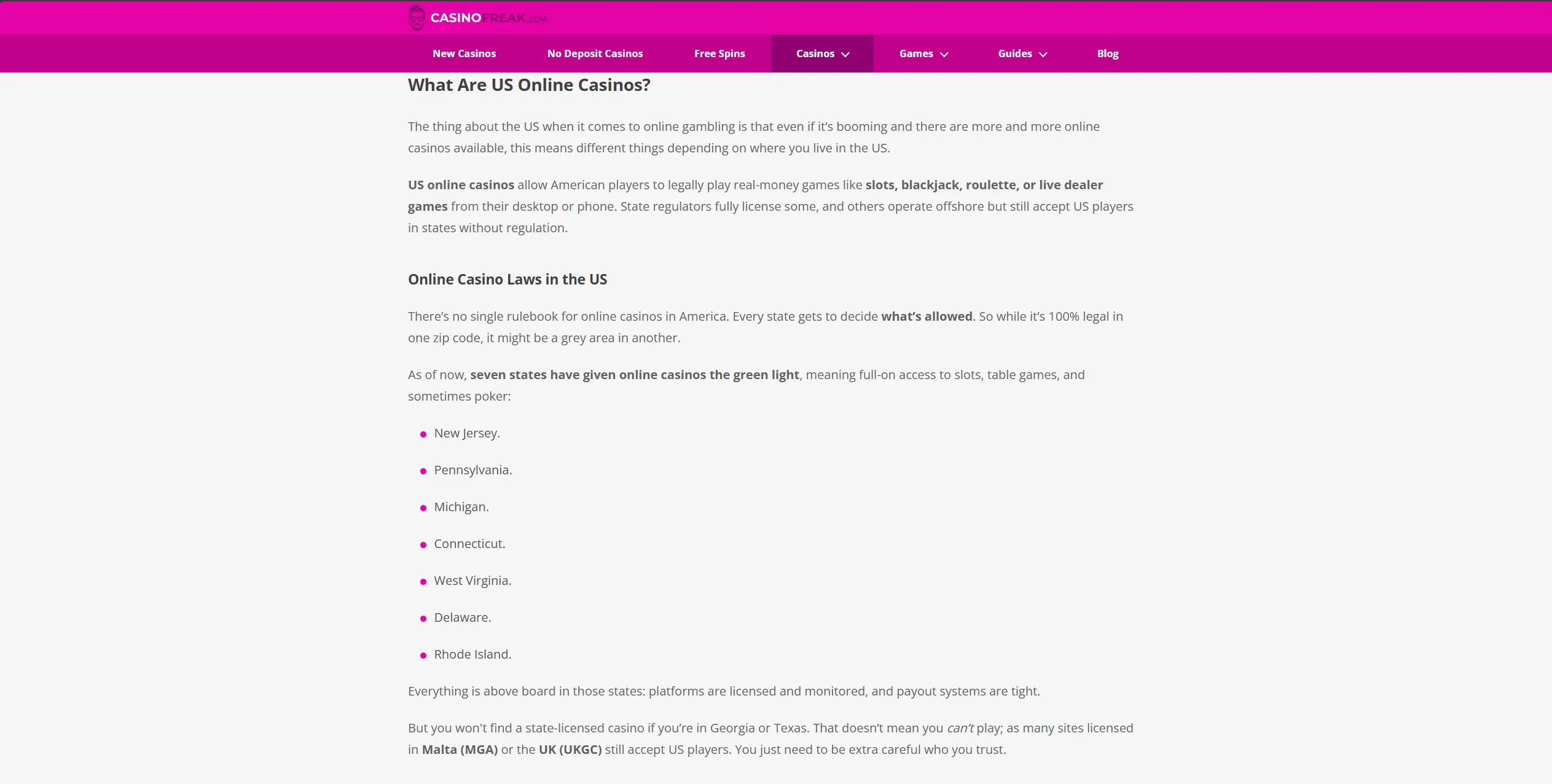 Screenshot of Сasinofreak.com – Online Casinos USA - All Gambling Sites for US Players